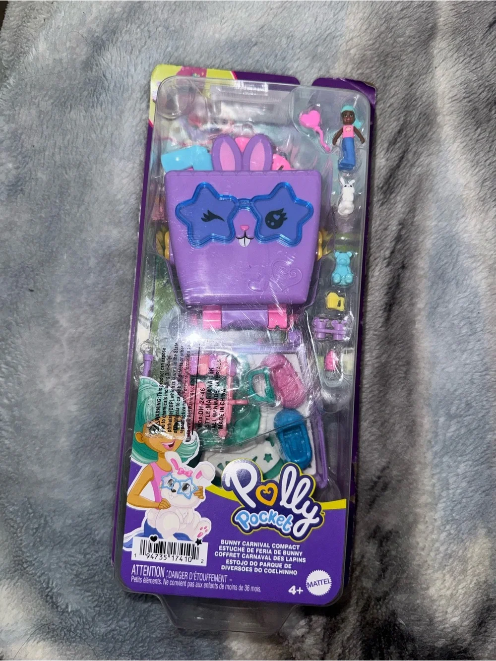 NIB Mattel Polly Pocket Purple Bunny Compact Playset with Blue Glasses
